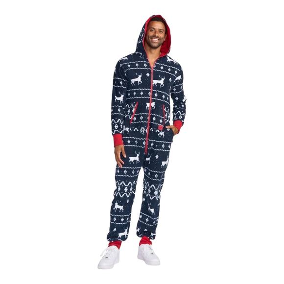 Tipsy Elves Reindeer Holiday Christmas Fleece Pajamas Jumpsuit Size XL - Picture 1 of 9
